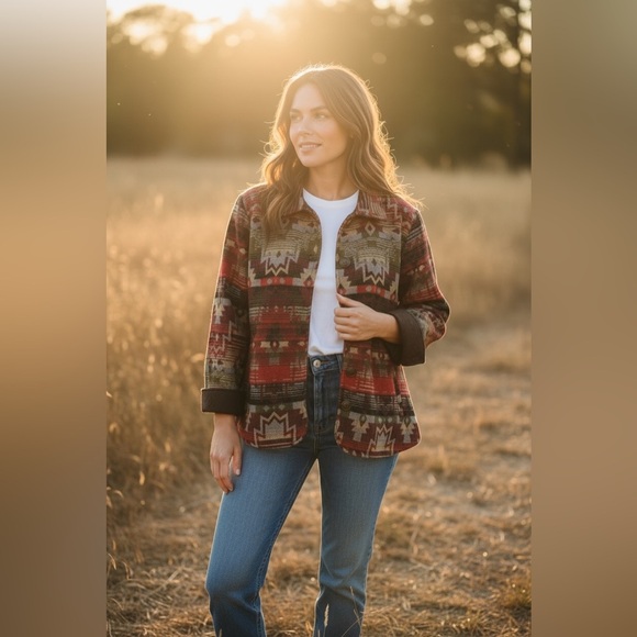 Coldwater Creek Aztec Western Jacket Women's 18W Red Wool Blend Button Front - Picture 10 of 10